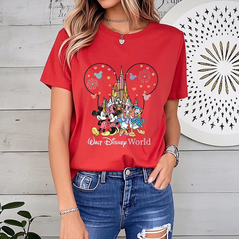 Disney World Mickey And Friends Print Women's T-Shirt Cotton Short Sleeve Casual Top