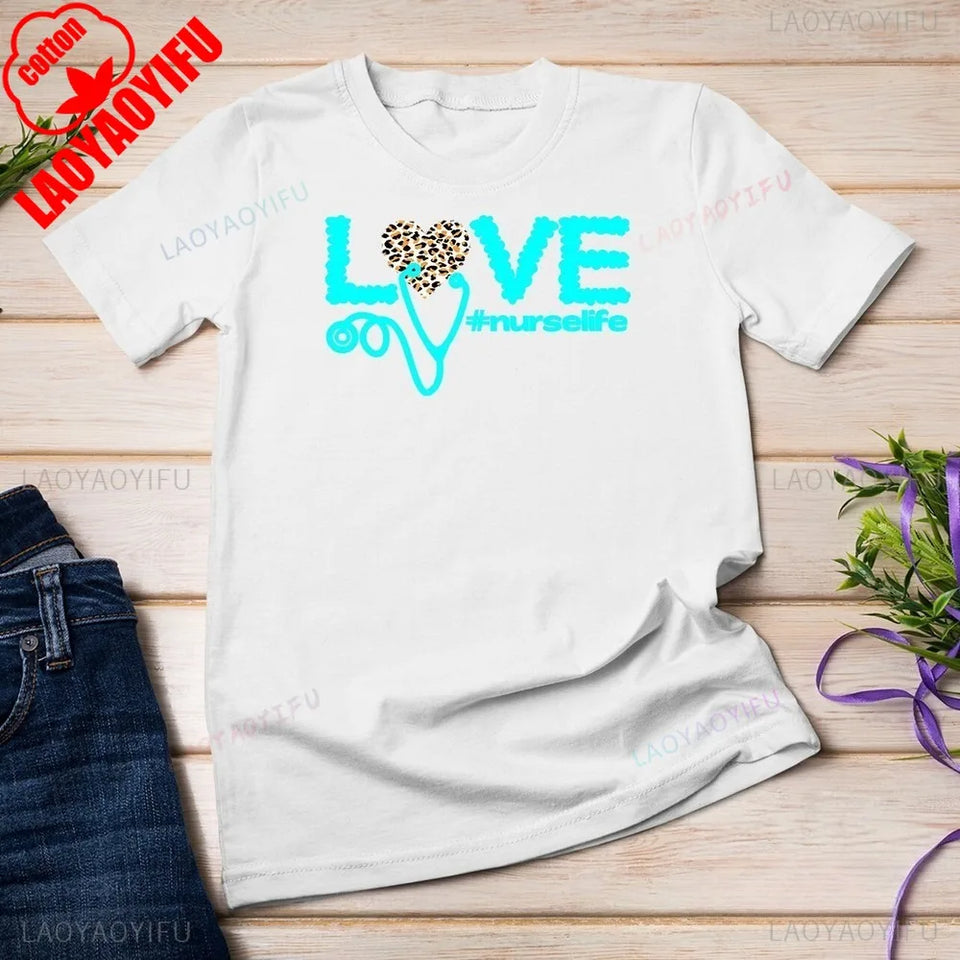 Nurse Day Life Theme T Shirt Nurses Week Healthcare Nursing Unisex T-shirt Women Crewneck Cotton Short Sleeve Casual Summer Tee