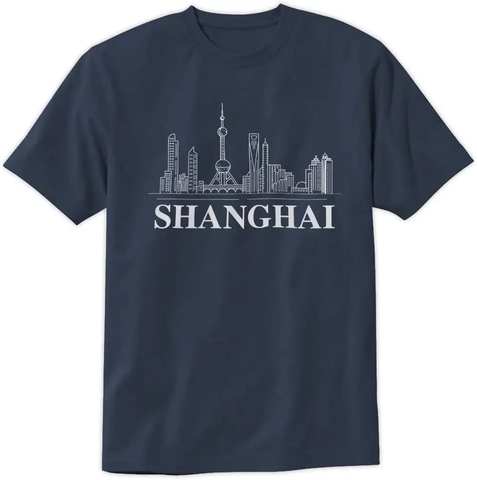 Shanghai City T-Shirt Shanghai Skyline Design Tee Short Sleeve Unisex Shirt