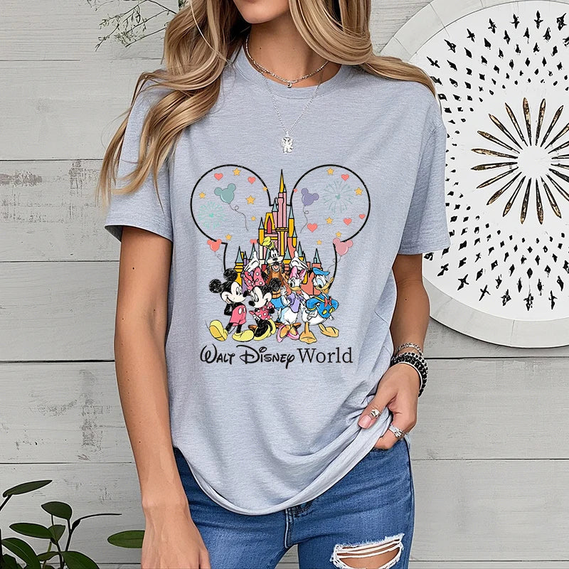 Disney World Mickey And Friends Print Women's T-Shirt Cotton Short Sleeve Casual Top