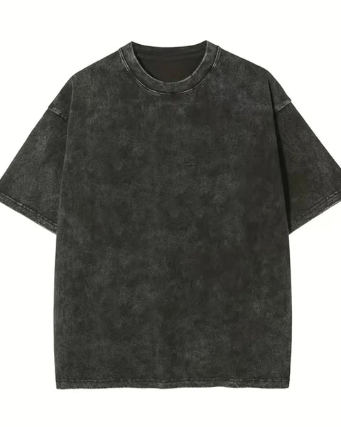 Loose Plus Size Retro Trend Batik 100% Cotton Off Shoulder Wash To Make Old High-quality Solid Color Simple Men's T-shirt