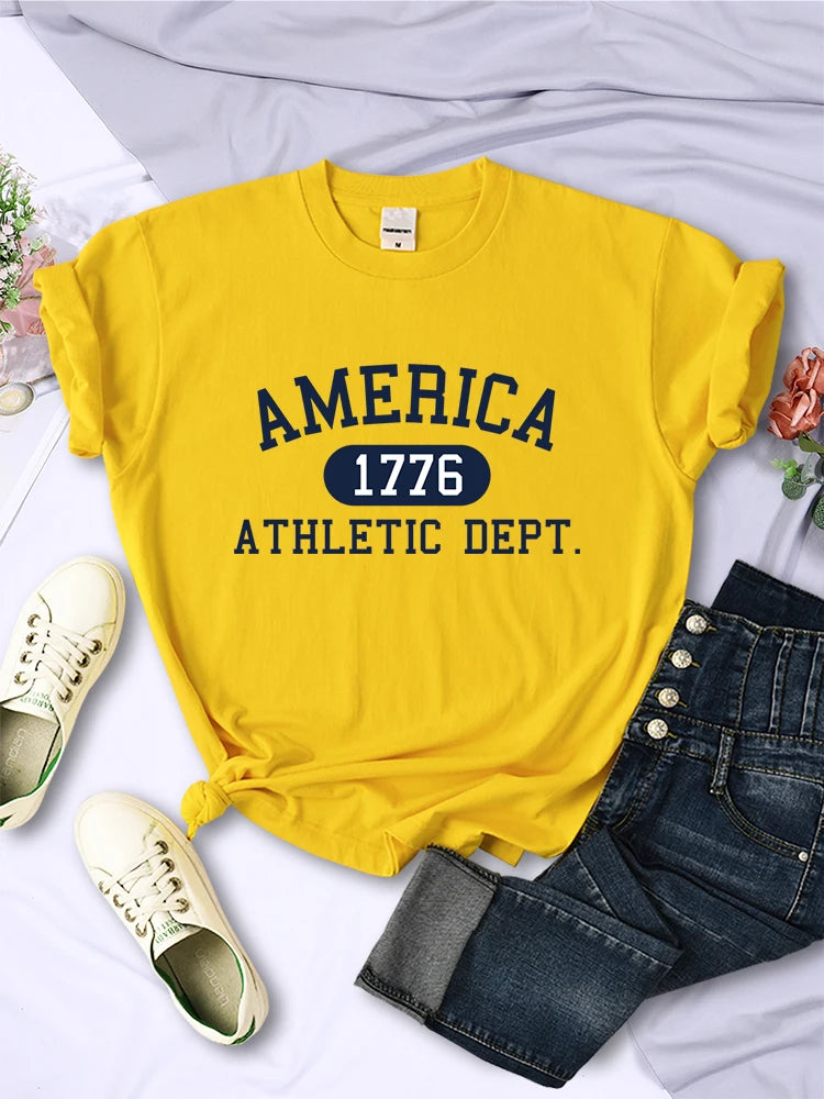 America 1776 Athletic Dept Letter T-Shirt Female Sport Casual Crop Top Cool Hip Hop Tee Shirt Soft Breathable T Shirt Women
