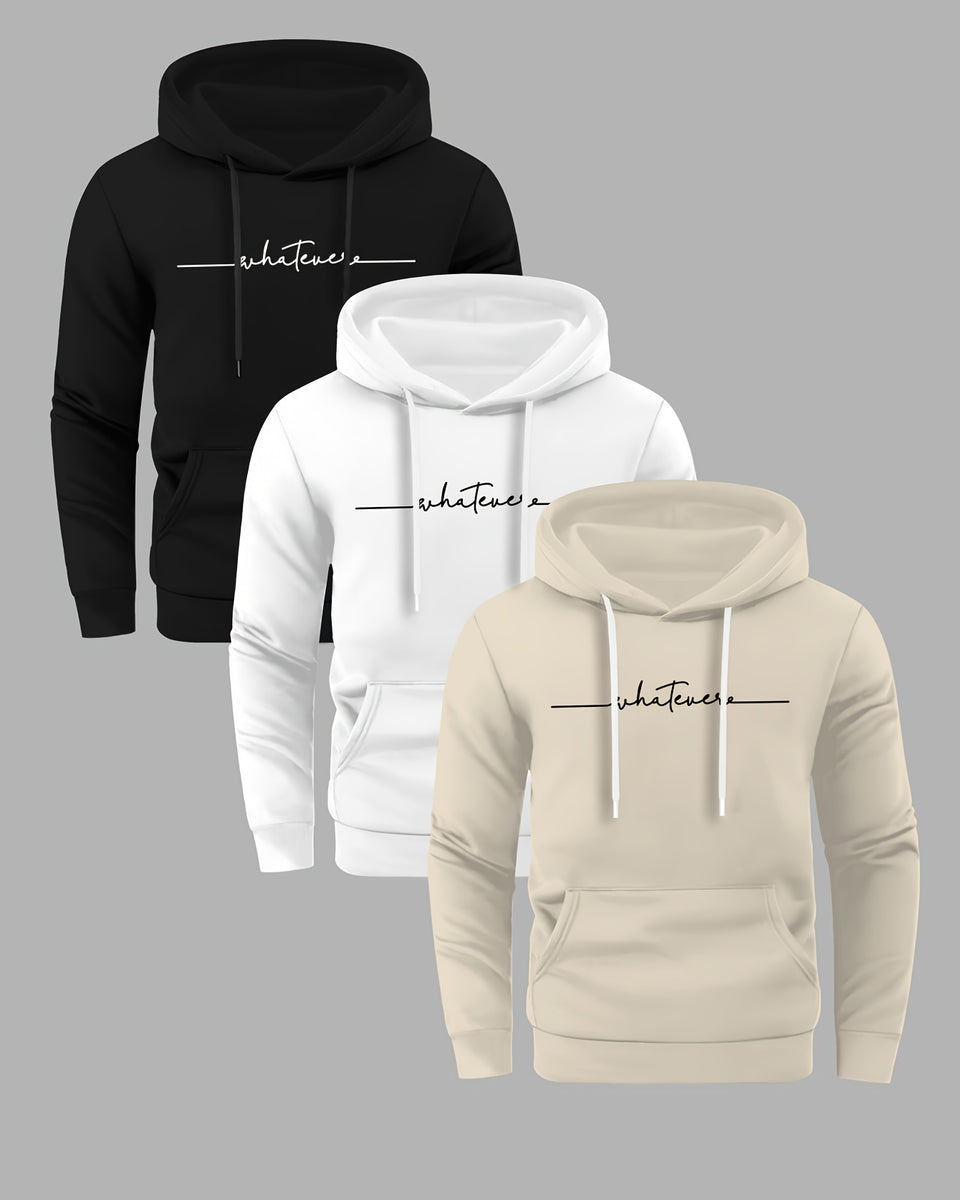 Print T-Shirt - Adult Casual Knit Hoodie Sweatshirt Set of 3, Soft and Comfortable Tops