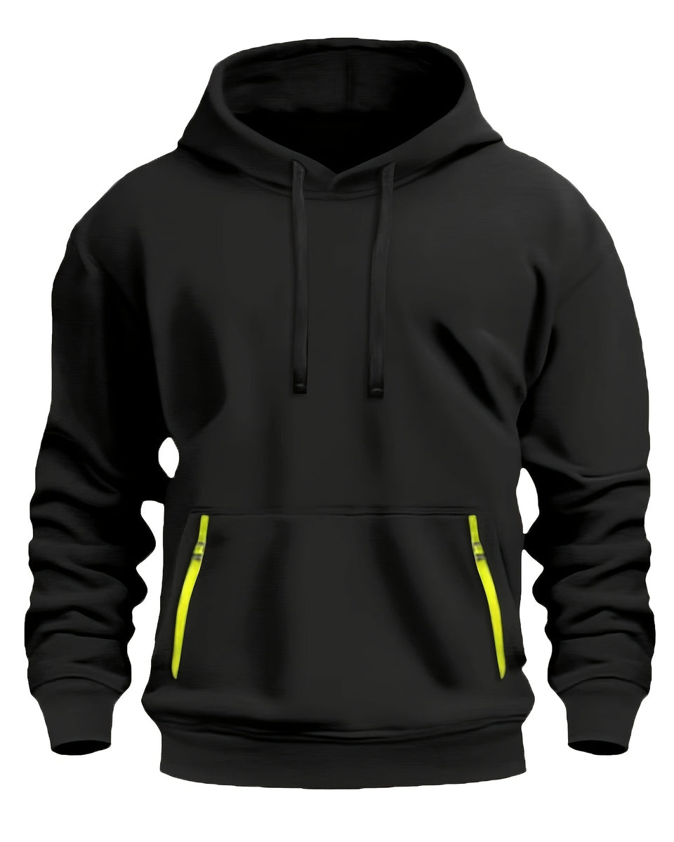 3pcs Heavyweight Fleece-Lined Men's Hooded Sweatshirts | 220gsm Casual Pullovers with Adjustable Drawstring Hood, Kangaroo Pocket & Ribbed Cuffs, Machine Washable for Autumn Winter