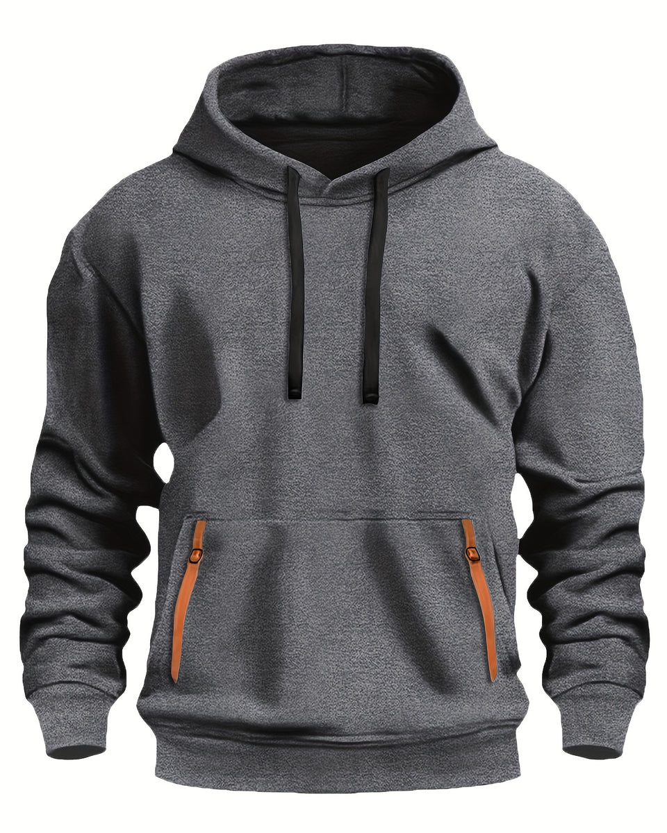 3pcs Heavyweight Fleece-Lined Men's Hooded Sweatshirts | 220gsm Casual Pullovers with Adjustable Drawstring Hood, Kangaroo Pocket & Ribbed Cuffs, Machine Washable for Autumn Winter
