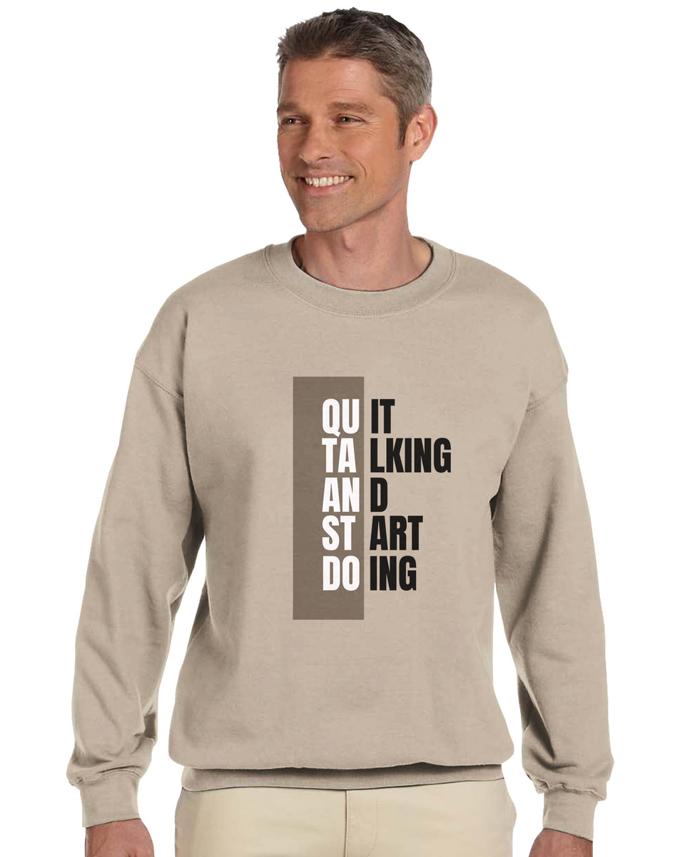 Quit Talking, Start Doing" Motivational Sweatshirt – Bold Yellow Graphic Crewneck