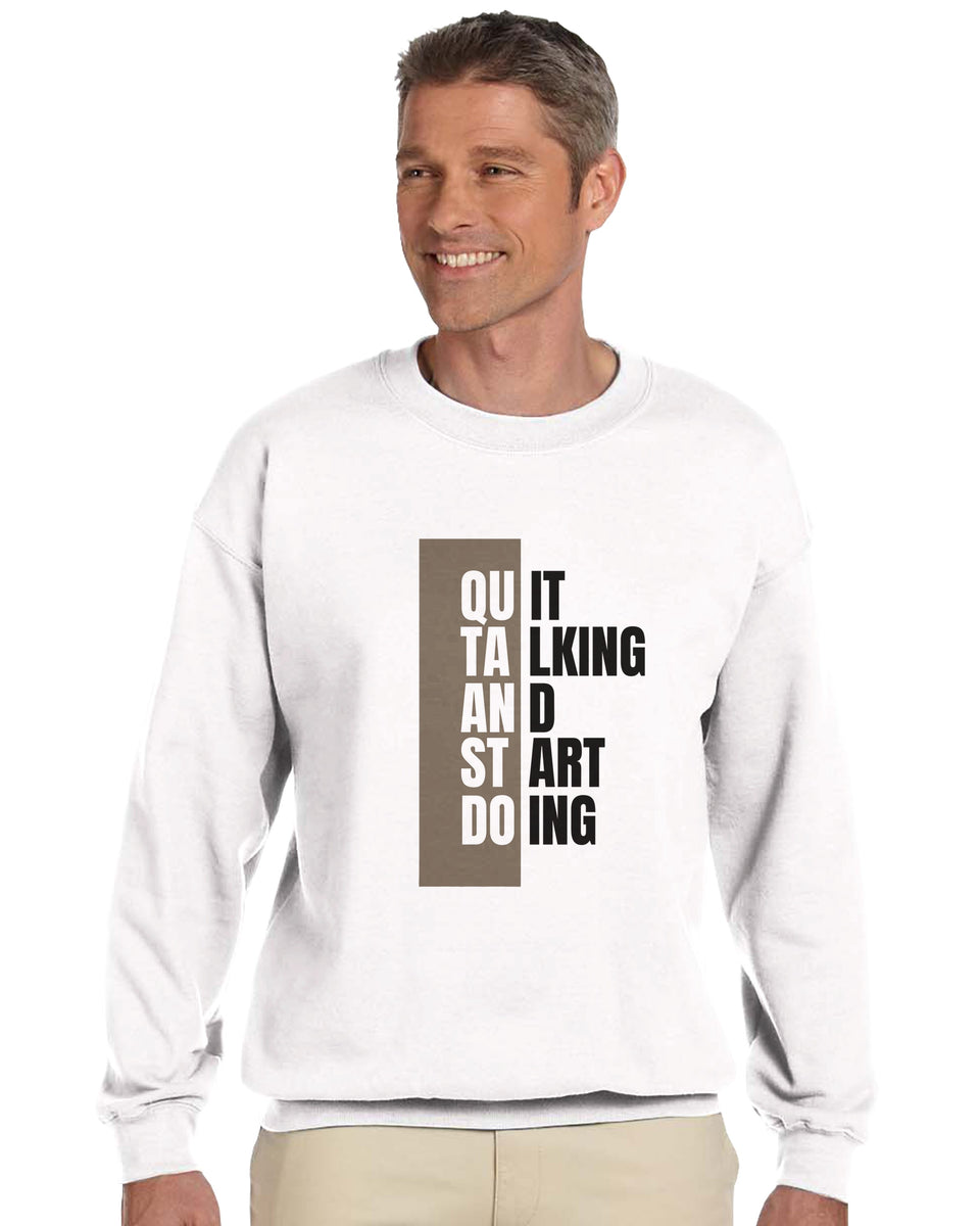 Quit Talking, Start Doing" Motivational Sweatshirt – Bold Yellow Graphic Crewneck