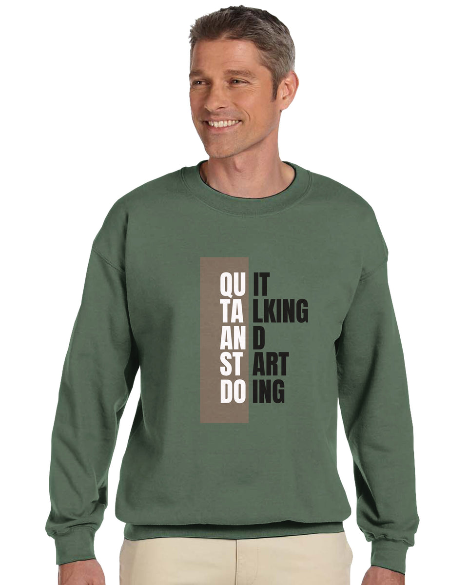 Quit Talking, Start Doing" Motivational Sweatshirt – Bold Yellow Graphic Crewneck