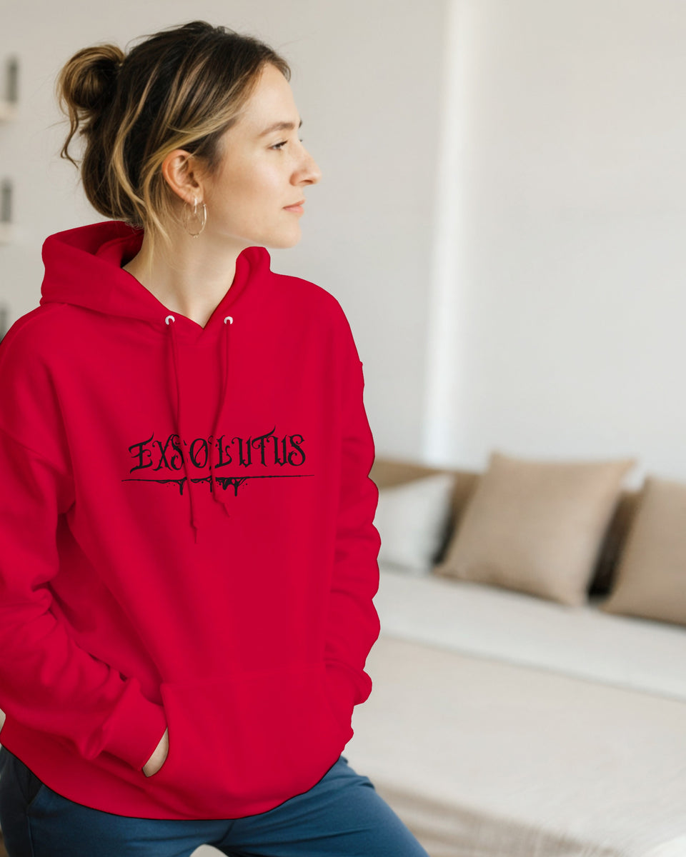 Gothic Hoodie with EXSOLITUS Text – Streetwear Aesthetic Unisex Pullover – Grunge Darkcore Sweatshirt