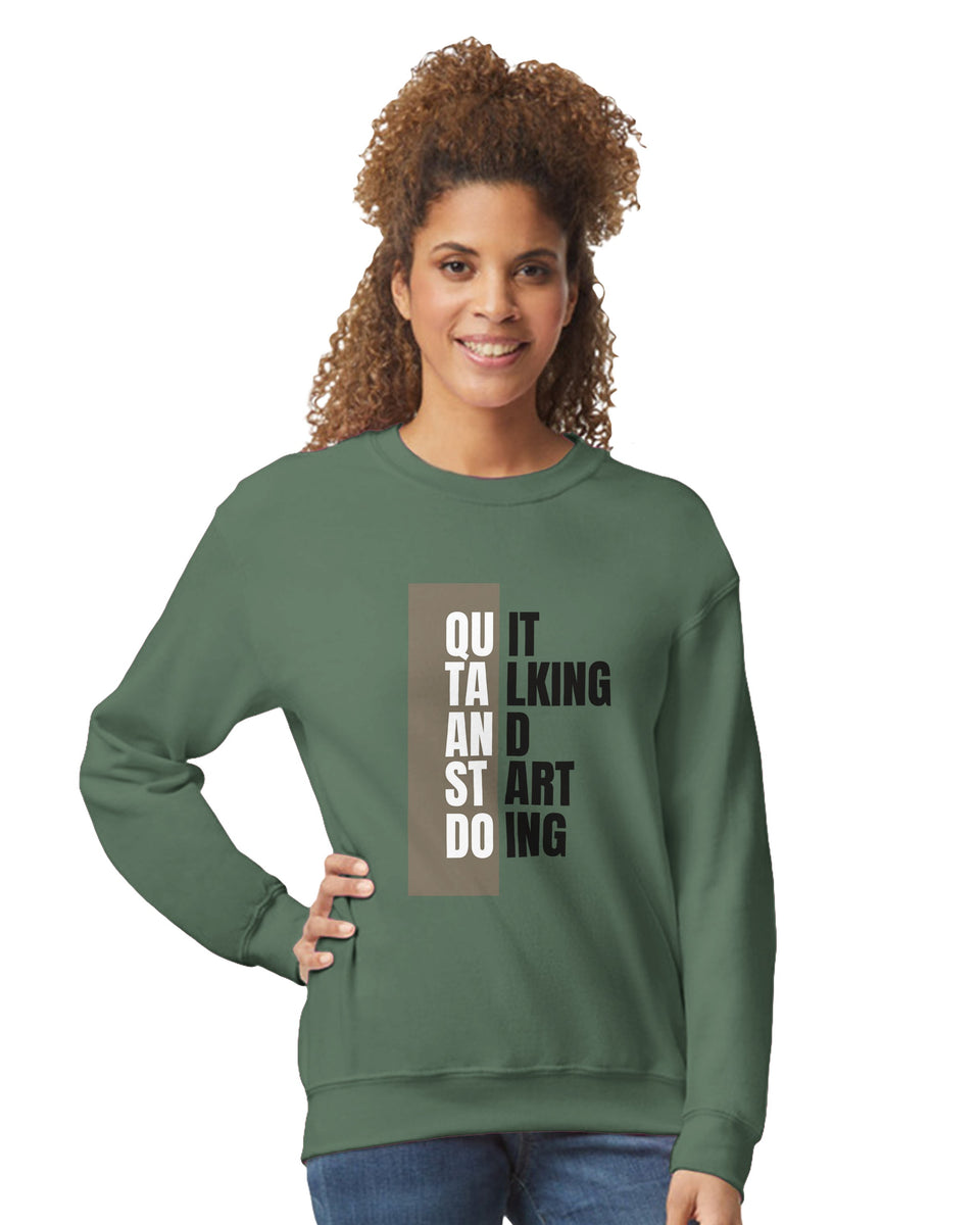 Quit Talking, Start Doing" Motivational Sweatshirt – Bold Yellow Graphic Crewneck