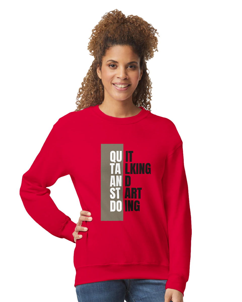 Quit Talking, Start Doing" Motivational Sweatshirt – Bold Yellow Graphic Crewneck