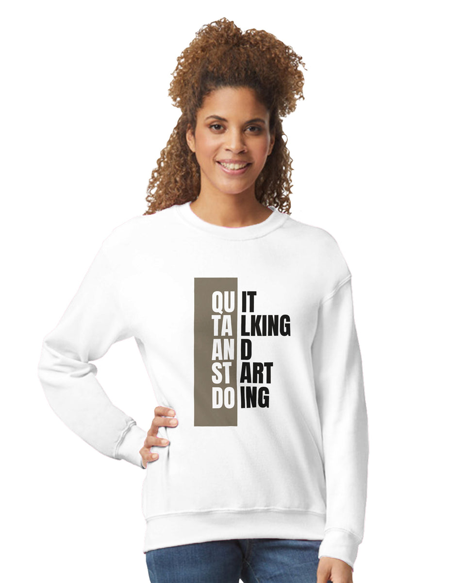 Quit Talking, Start Doing" Motivational Sweatshirt – Bold Yellow Graphic Crewneck