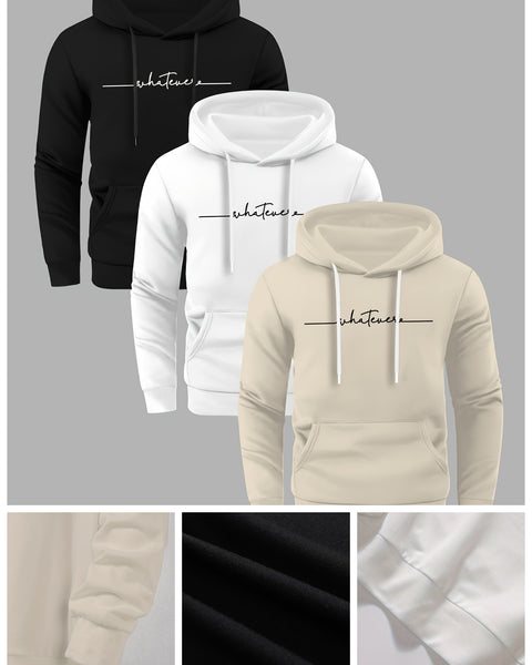 Print T-Shirt - Adult Casual Knit Hoodie Sweatshirt Set of 3, Soft and Comfortable Tops