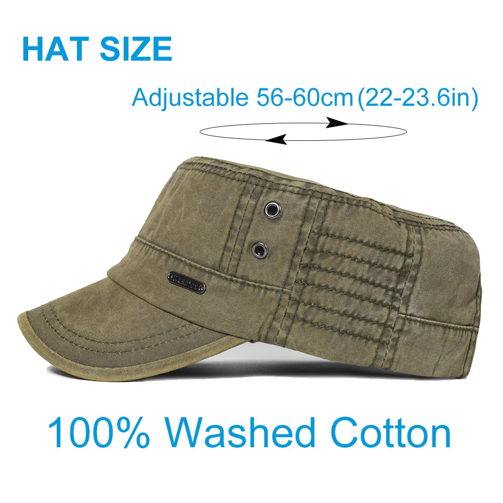 Four Seasons Washed Cotton Flat Caps Men Women Military cap Unique Design Vintage Flat Top Hat