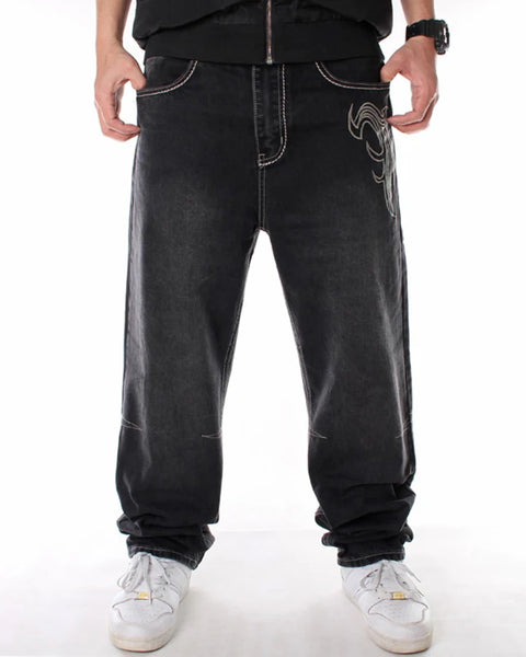 Nanaco Man Loose Baggy Jeans Hiphop Skateboard Denim Pants Street Dance Hip Hop Rap Male Black Trouses