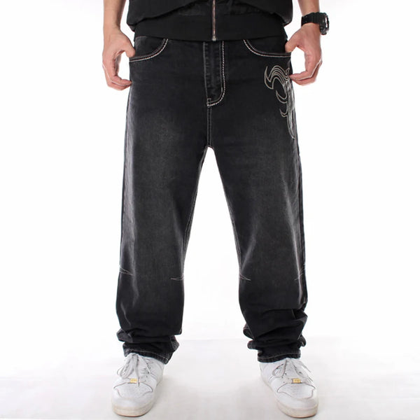 Nanaco Man Loose Baggy Jeans Hiphop Skateboard Denim Pants Street Dance Hip Hop Rap Male Black Trouses