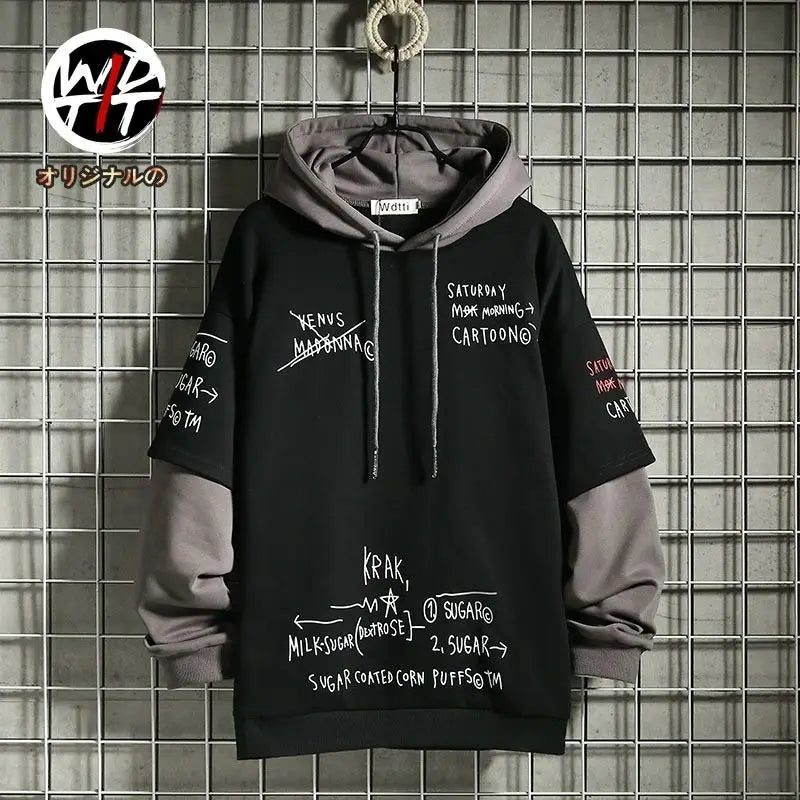 Spring /Autumn Men's Sweater Retro Mock Two-Piece Hoodie