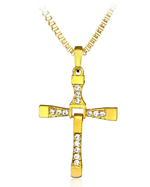 Classic Rhinestone  Men Crystal Jesus Cross 60cm Necklace