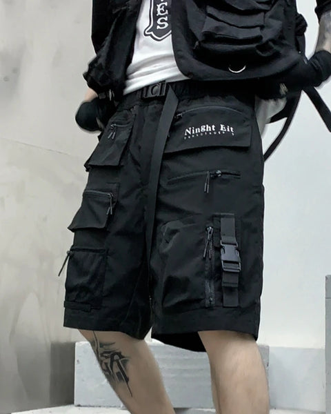 Outdoor Multi Pockets Hip Hop Punk Tech wear Shorts Men  High Street Casual Cargo Shorts Paratrooper Functional Short Pants