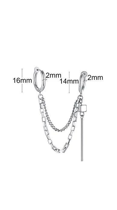 STAINLESS STEEL SWORD HUGGIE HOOPS EARRINGS