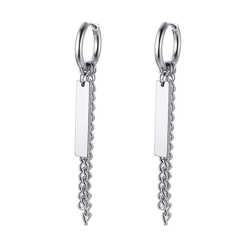 STAINLESS STEEL SWORD HUGGIE HOOPS EARRINGS