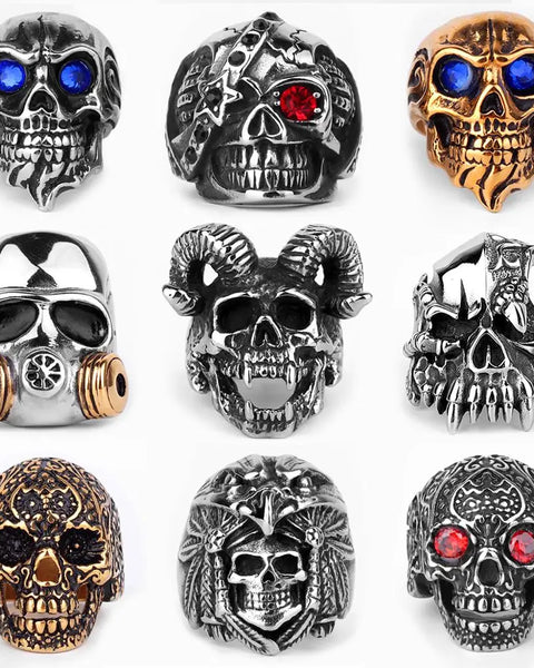 Men Gothic Skeleton Skull Head Rings