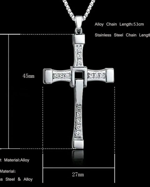 Classic Rhinestone  Men Crystal Jesus Cross 60cm Necklace