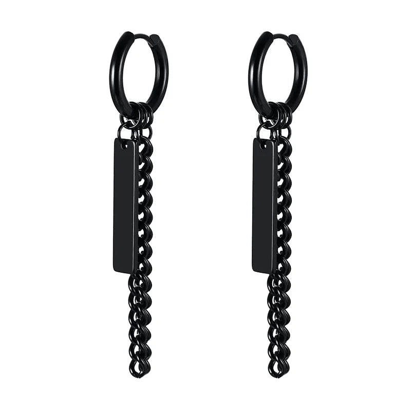 STAINLESS STEEL SWORD HUGGIE HOOPS EARRINGS