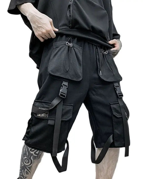 Outdoor Multi Pockets Hip Hop Punk Tech wear Shorts Men  High Street Casual Cargo Shorts Paratrooper Functional Short Pants