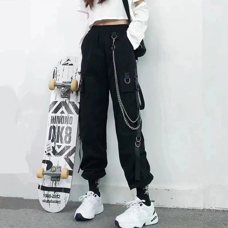 Women Cargo Pants Harem Pants Punk Pockets Jogger Trousers