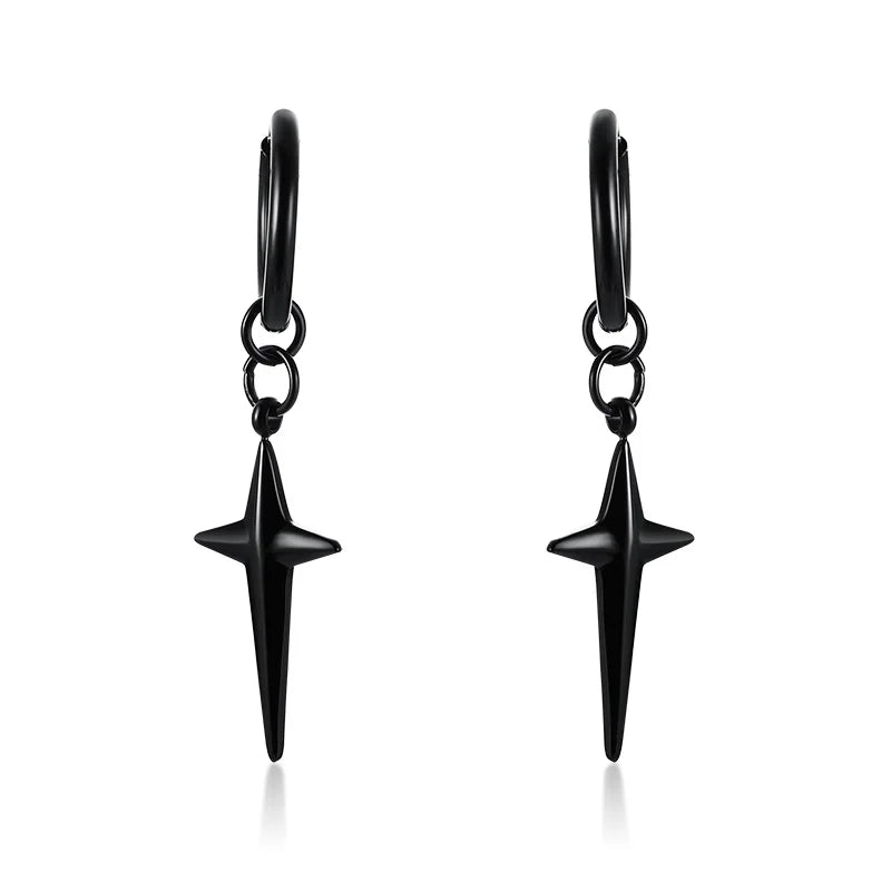 STAINLESS STEEL SWORD HUGGIE HOOPS EARRINGS