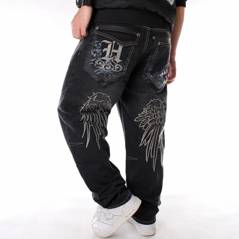 Nanaco Man Loose Baggy Jeans Hiphop Skateboard Denim Pants Street Dance Hip Hop Rap Male Black Trouses