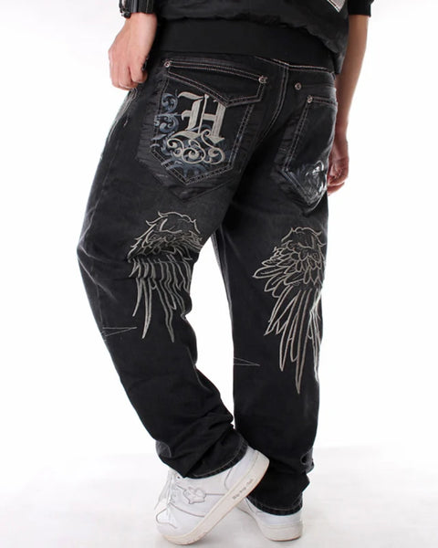 Nanaco Man Loose Baggy Jeans Hiphop Skateboard Denim Pants Street Dance Hip Hop Rap Male Black Trouses