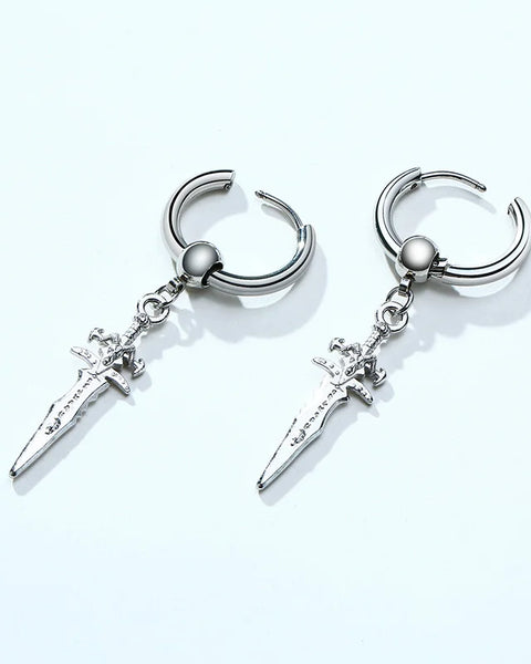 STAINLESS STEEL SWORD HUGGIE HOOPS EARRINGS