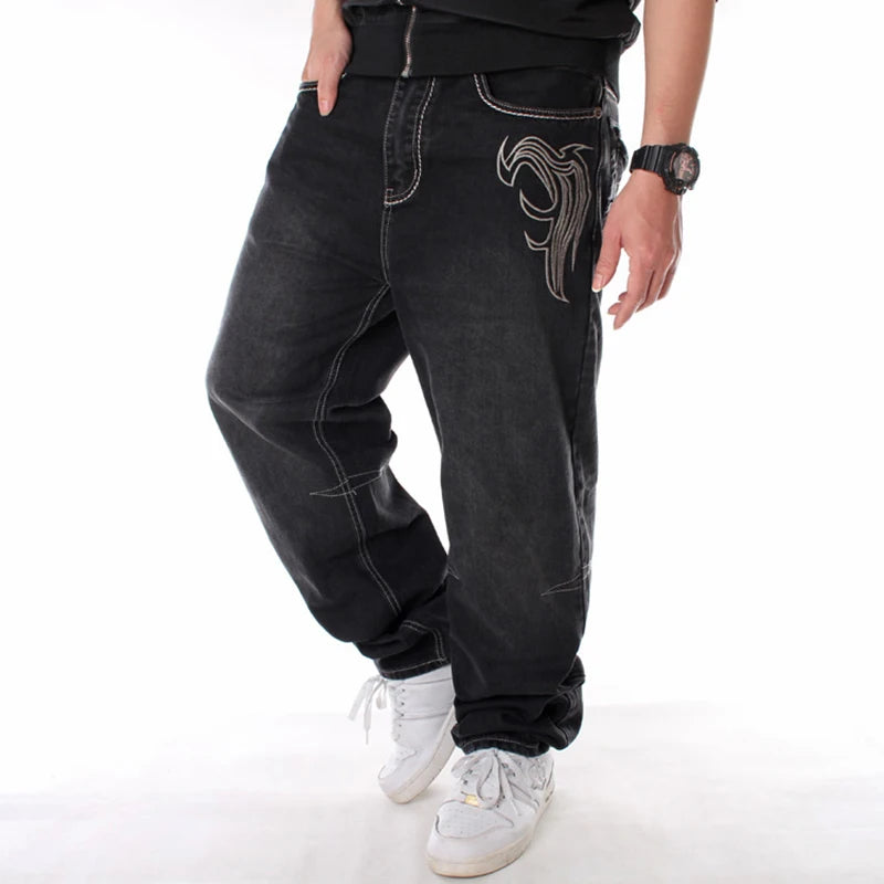 Nanaco Man Loose Baggy Jeans Hiphop Skateboard Denim Pants Street Dance Hip Hop Rap Male Black Trouses