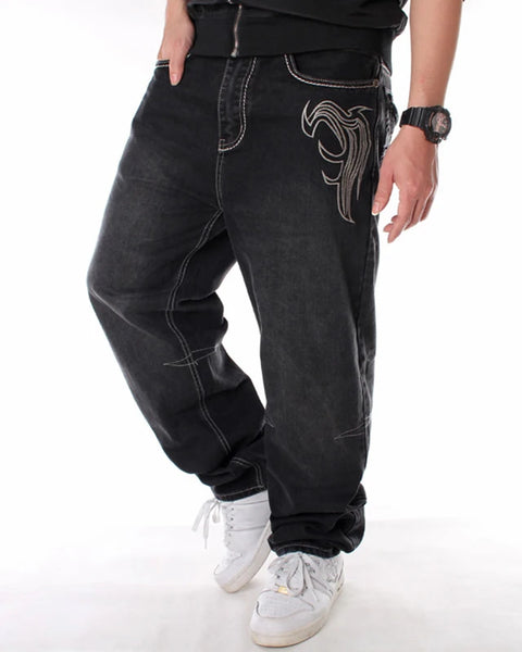 Nanaco Man Loose Baggy Jeans Hiphop Skateboard Denim Pants Street Dance Hip Hop Rap Male Black Trouses