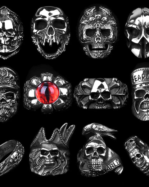 Men Gothic Skeleton Skull Head Rings