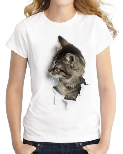 2021 Summer T shirt women Naughty Cat 3D Lovely Printing Originality O-Neck harajuku Short Sleeves T-shirts Tops Tee Plus Size