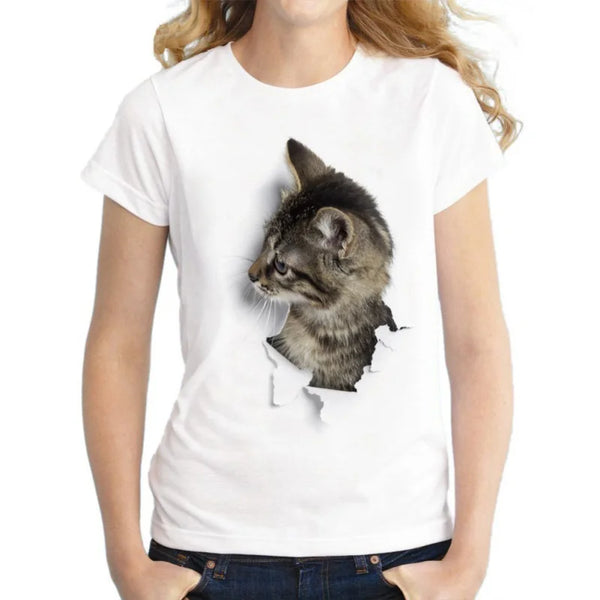 2021 Summer T shirt women Naughty Cat 3D Lovely Printing Originality O-Neck harajuku Short Sleeves T-shirts Tops Tee Plus Size