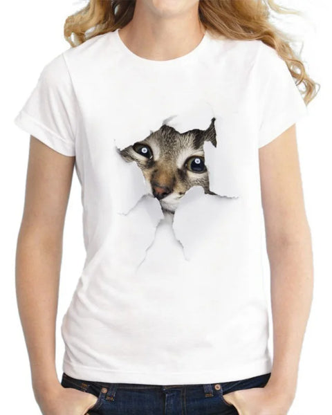 2021 Summer T shirt women Naughty Cat 3D Lovely Printing Originality O-Neck harajuku Short Sleeves T-shirts Tops Tee Plus Size