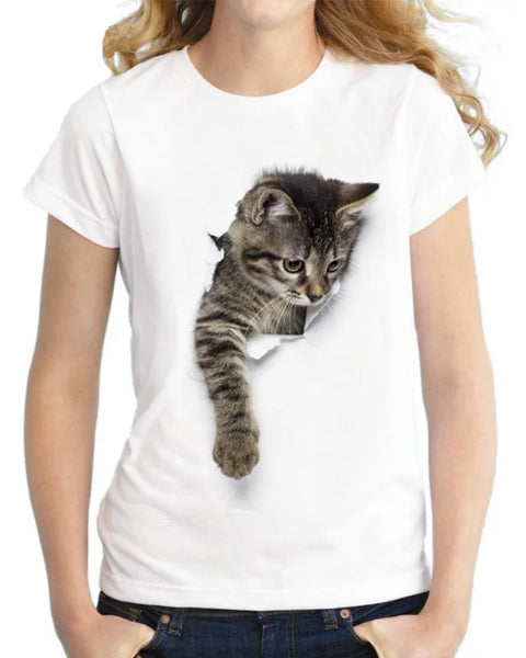 2021 Summer T shirt women Naughty Cat 3D Lovely Printing Originality O-Neck harajuku Short Sleeves T-shirts Tops Tee Plus Size