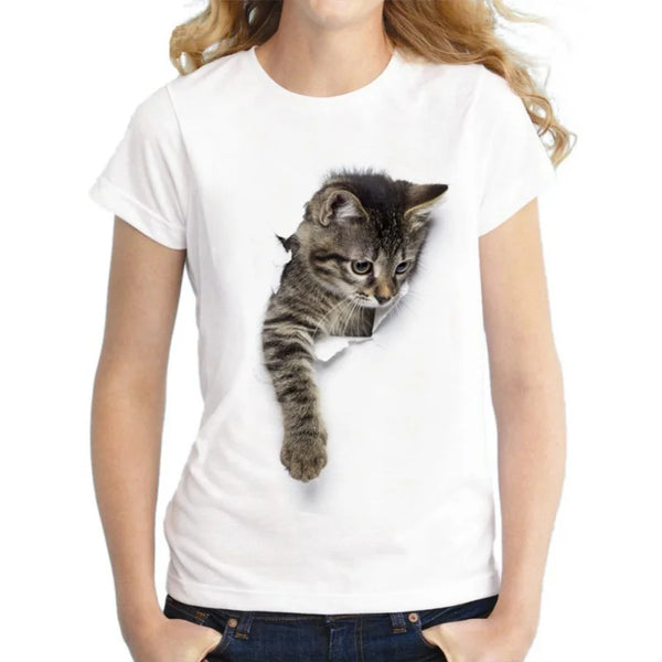 2021 Summer T shirt women Naughty Cat 3D Lovely Printing Originality O-Neck harajuku Short Sleeves T-shirts Tops Tee Plus Size