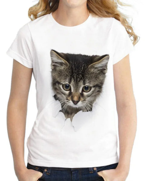2021 Summer T shirt women Naughty Cat 3D Lovely Printing Originality O-Neck harajuku Short Sleeves T-shirts Tops Tee Plus Size