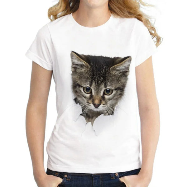 2021 Summer T shirt women Naughty Cat 3D Lovely Printing Originality O-Neck harajuku Short Sleeves T-shirts Tops Tee Plus Size