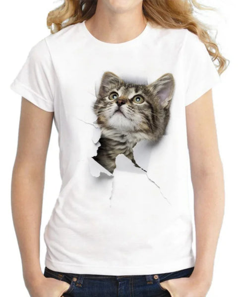 2021 Summer T shirt women Naughty Cat 3D Lovely Printing Originality O-Neck harajuku Short Sleeves T-shirts Tops Tee Plus Size