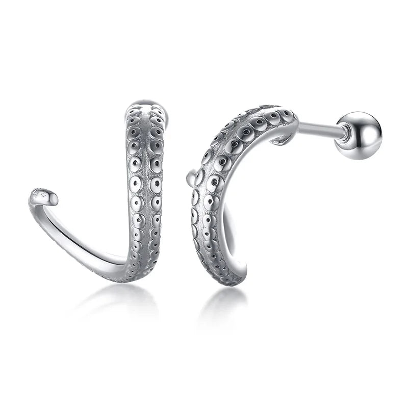 STAINLESS STEEL SWORD HUGGIE HOOPS EARRINGS