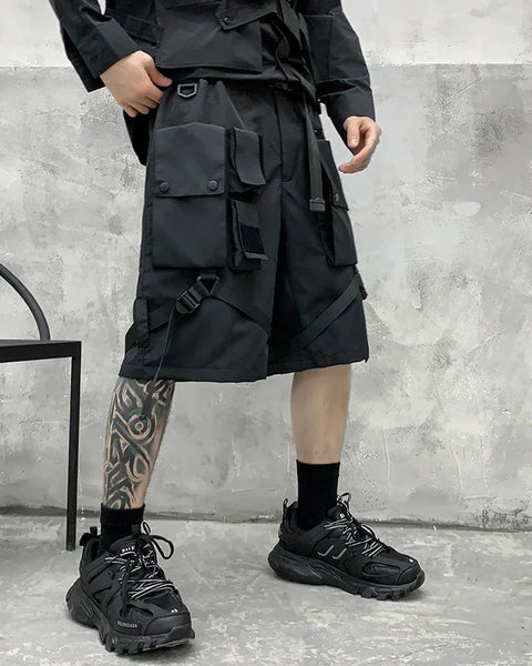 Outdoor Multi Pockets Hip Hop Punk Tech wear Shorts Men  High Street Casual Cargo Shorts Paratrooper Functional Short Pants