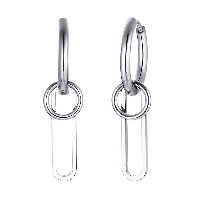 STAINLESS STEEL SWORD HUGGIE HOOPS EARRINGS