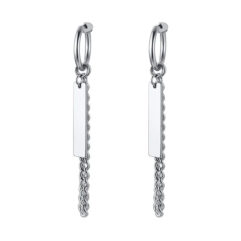 STAINLESS STEEL SWORD HUGGIE HOOPS EARRINGS