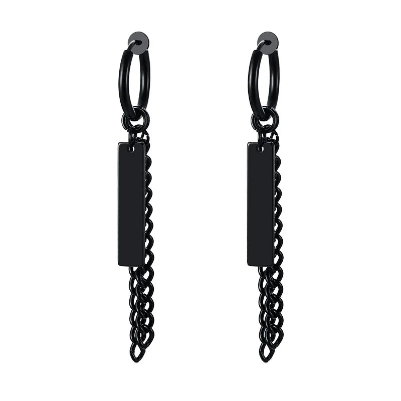 STAINLESS STEEL SWORD HUGGIE HOOPS EARRINGS